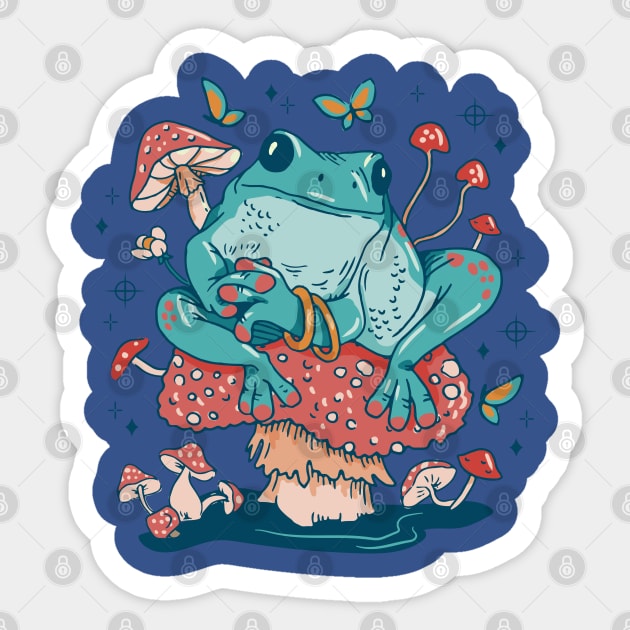 Cottagecore Aesthetic Mushrooms and Frog Sticker by DRIPCRIME Y2K